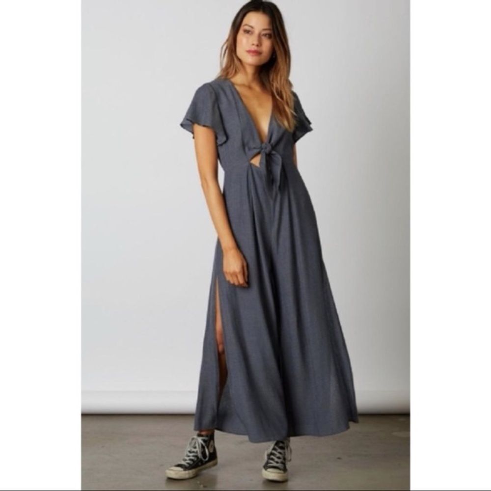 Cotton Candy LA Blue Wrap Slit Wide Leg Jumpsuit Size Small
